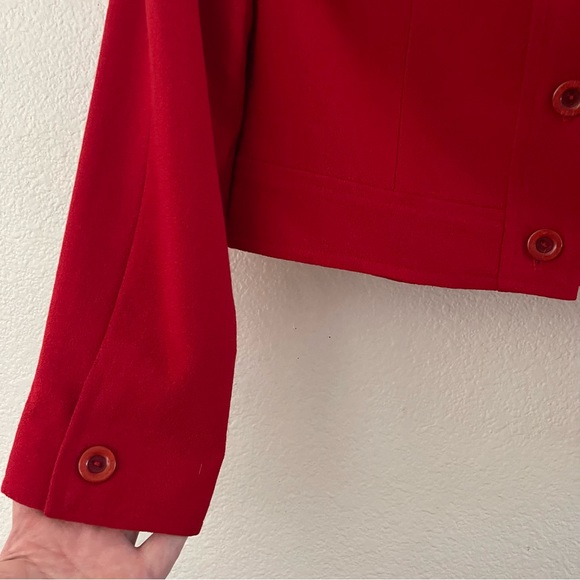 Vintage 1990s Jessica Ash Wool Gabardine Button-Front Cropped Jacket Red - Picture 6 of 16